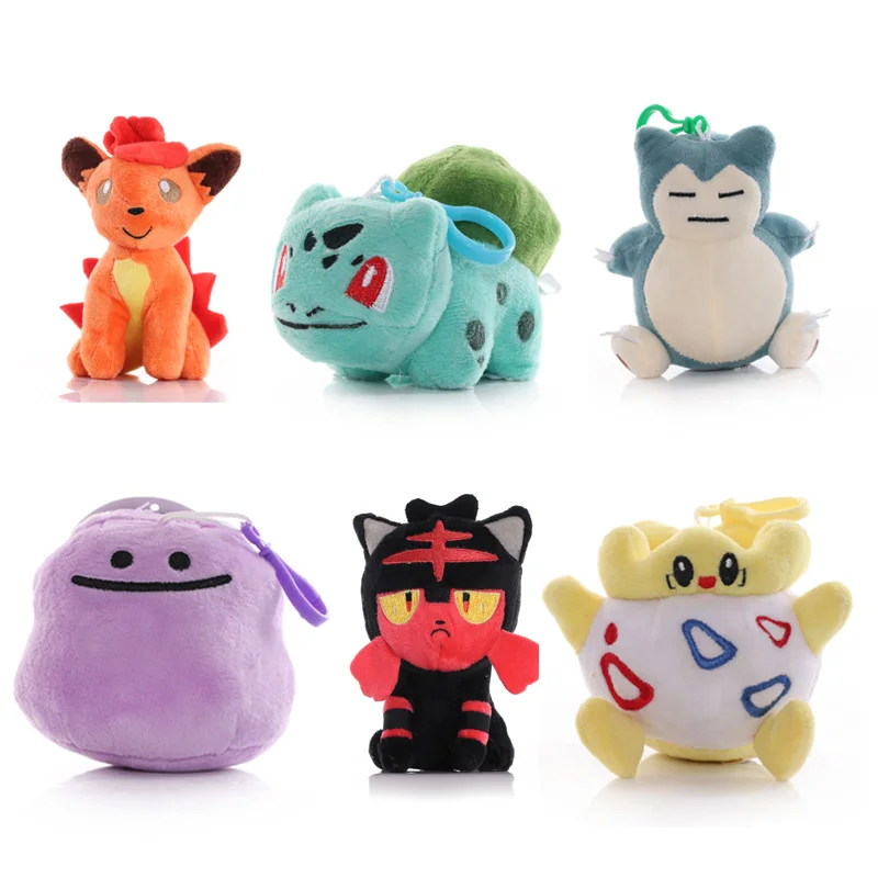 6 стилей брелок с покемоном Ditto Snorlax Bulbasaur together Pi Vulpix Litten Плюшевые игрушки Куклы Kawaii
