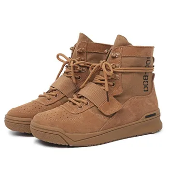

Mobetty Women Suede Lace-up Ankle Boots New Fashion Platform Matin Booties Elastic Band Hook-Loop Zapatillas mujer Scarpe Casual