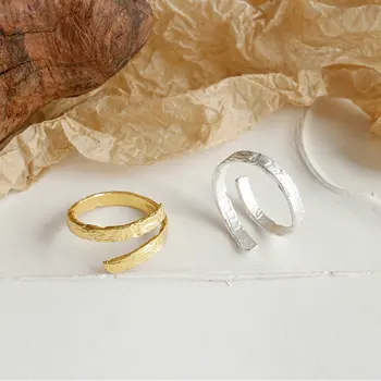 

JDJA438 Unique Irregular concave-convex tin silver ring Resizable Double cross 18K Gold Filled S925 sterling silver finger ring