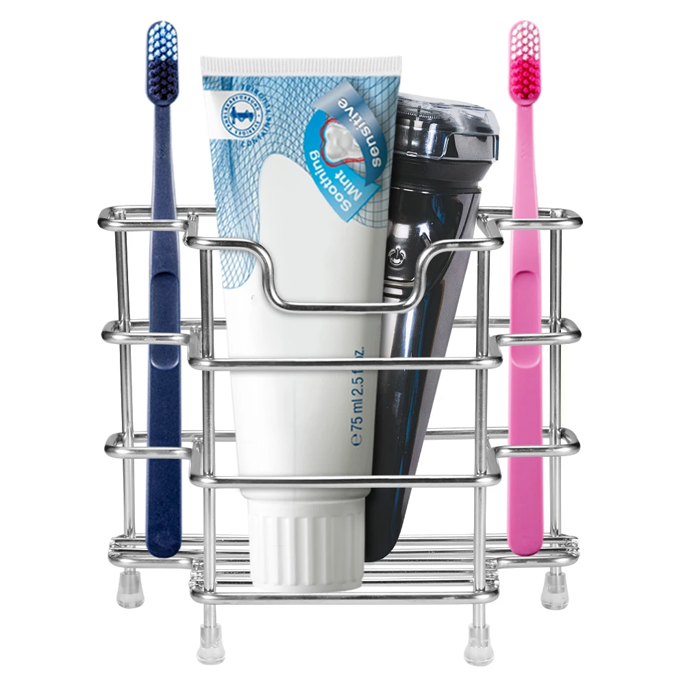 Toothbrush Shaver Holder Rustproof Polished Stainless Steel Organizer Sticky Wall Mounted Bathroom Shower Toothbrush Shelf