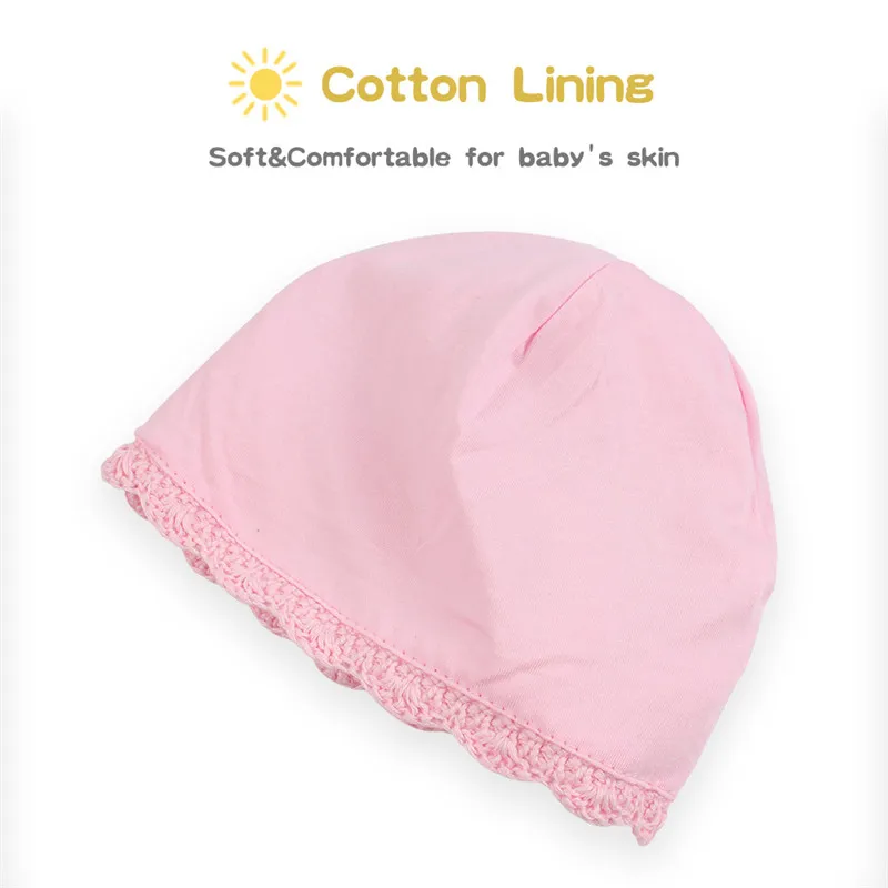 Pink Flower Baby Girls Hat Winter Knitted Baby Beanie Infant Toddler Girls Warm Hat (7)