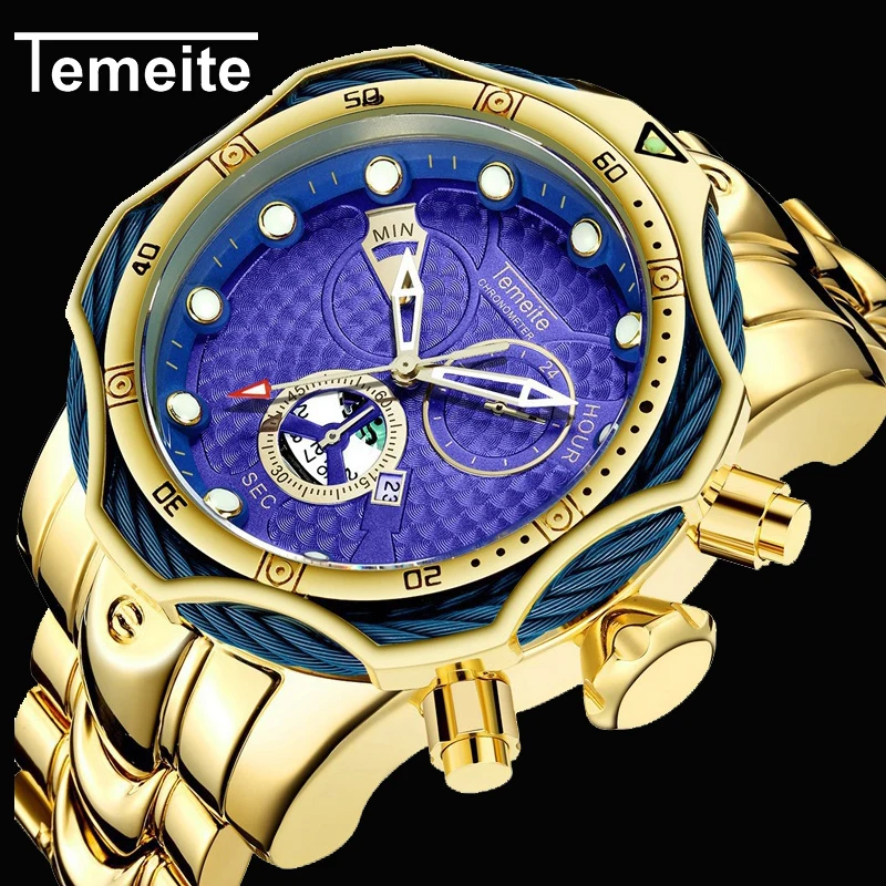 

Temeite Luxury Brand Design Waterproof Watch Men Gold Men Watches Quartz Watches Wristwatches For Men Relogio Dourado Masculino