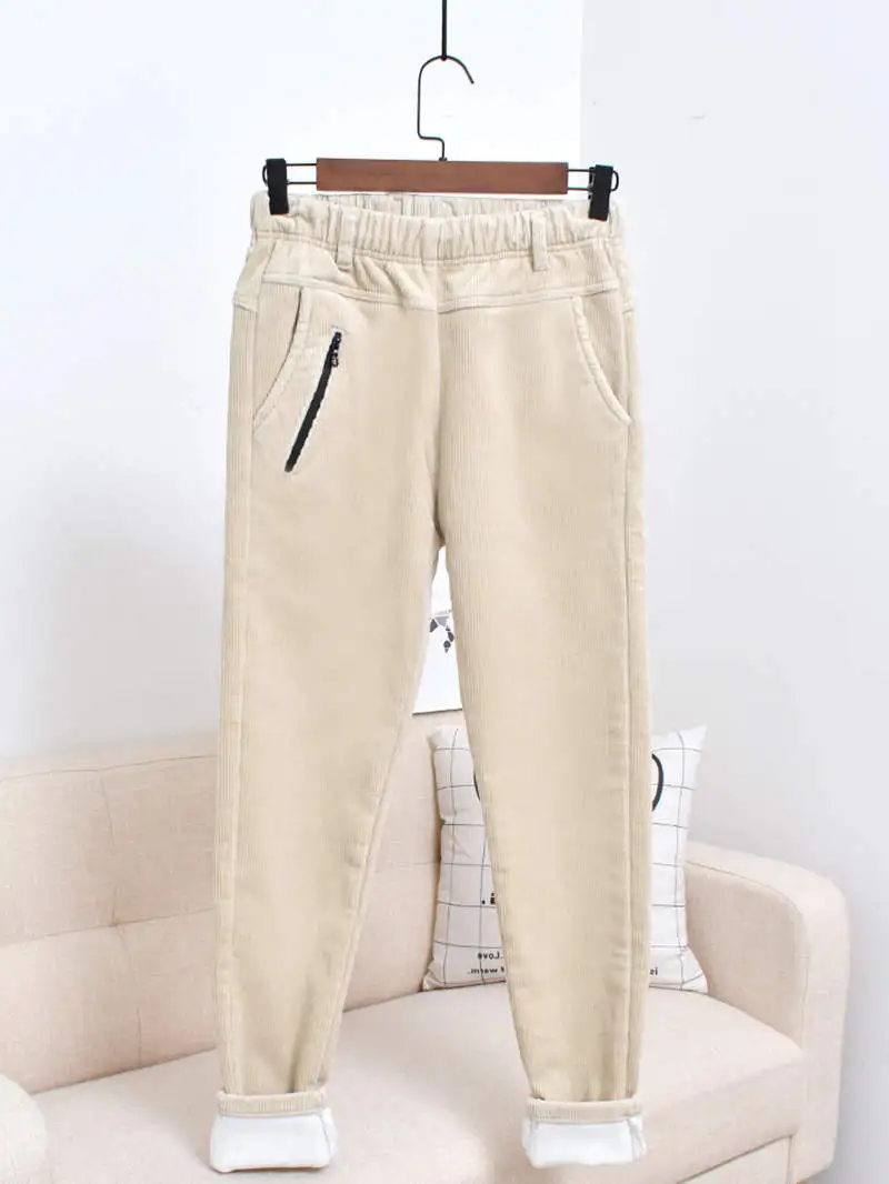 Бархатные плотные вельветовые брюки для женщин, эластичные штаны с высокой талией на осень и зиму, повседневные длинные брюки, теплые женские шаровары C6001