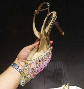 

Bridal Lace Party Zapatos Mujer Tacon Bling Women Pumps Spring Summer Rhinestone High Heels Shoes Woman Slingbacks Wedding Shoes