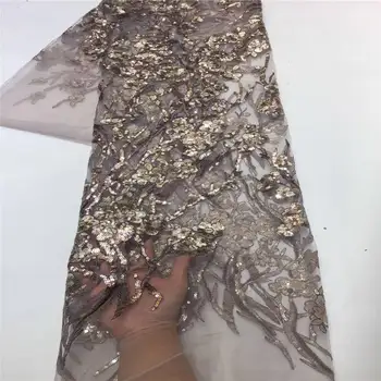 

Fashion French Tulle Lace Fabric Handwork Sequins African Net Lace Fabric Elastic Nigerian Mesh Lace Fabric For Party DressA1727