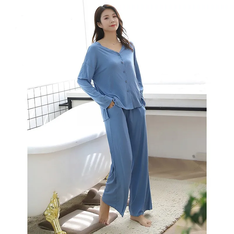 New Spring Pajamas Female Modal Cotton Long Sleeve Large Size Mushroom Side Spliced Card Can Wear Long Sleeve Home Suit Outside