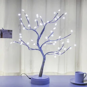 

Simple Snow LED Shape Copper Wire Tree Decorative Potted Lamp Touch Screen Battery Box USB 2