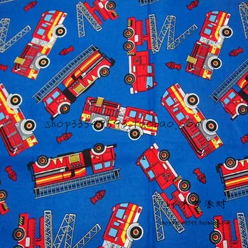 

50*105cm 100% Cotton Plain Weave Fire Truck Printing Fabric Sewing Material Quilting DIY Handmade Curtain Tablecloth Bedding