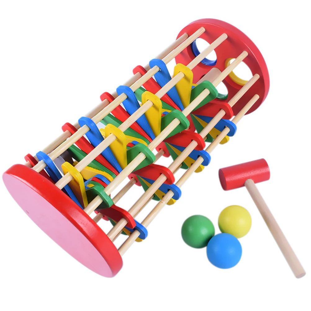 Hot Selling Creative Pound And Roll Wooden Tower With Hammer Knock The Ball Rolling Off Ladder Early Education Baby Toys#10