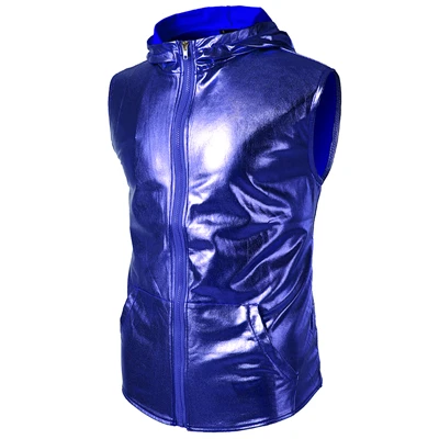 BSV03 blue Новая Осенняя модная мужская куртка в стиле хип-хоп золотистого и серебристого цвета без рукавов для ночного клуба, приталенный мужской повседневный жилет с капюшоном для выступлений на сцене - Цвет: BSV03 blue