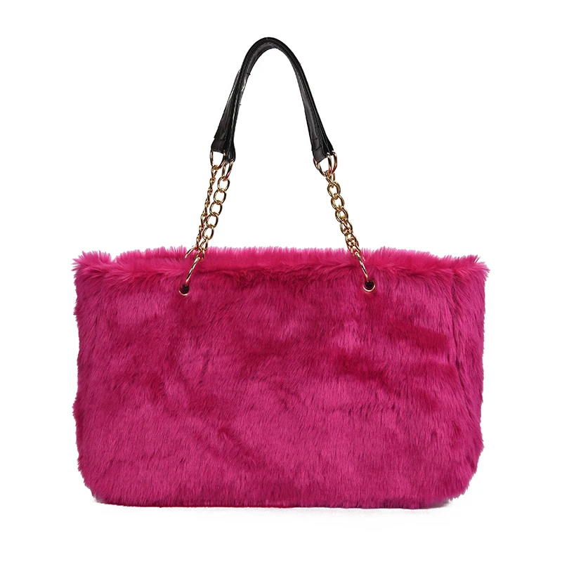 Женская сумка через плечо из искусственного меха, большая вместительность, леопардовая расцветка,, зимняя плюшевая сумка через плечо, женская теплая сумка для девушек, Рождественская сумка - Цвет: Ярко-розовый