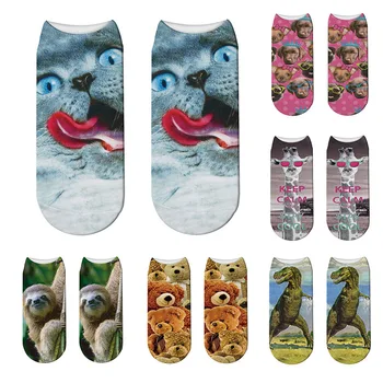 

New 3D Printed Women Cotton Socks Cute Cartoon Animals Low Ankle Socks Kawaii Harajuku Funny Happy Socks For Girl Skarpetki