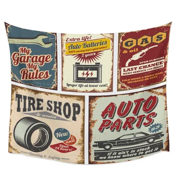 

Vintage Car Road Mechanic Poster Wall Hanging Wall Decor Coverlet Wall Art Blanket Curtain Bedding Scarf Sheet Window Curtain