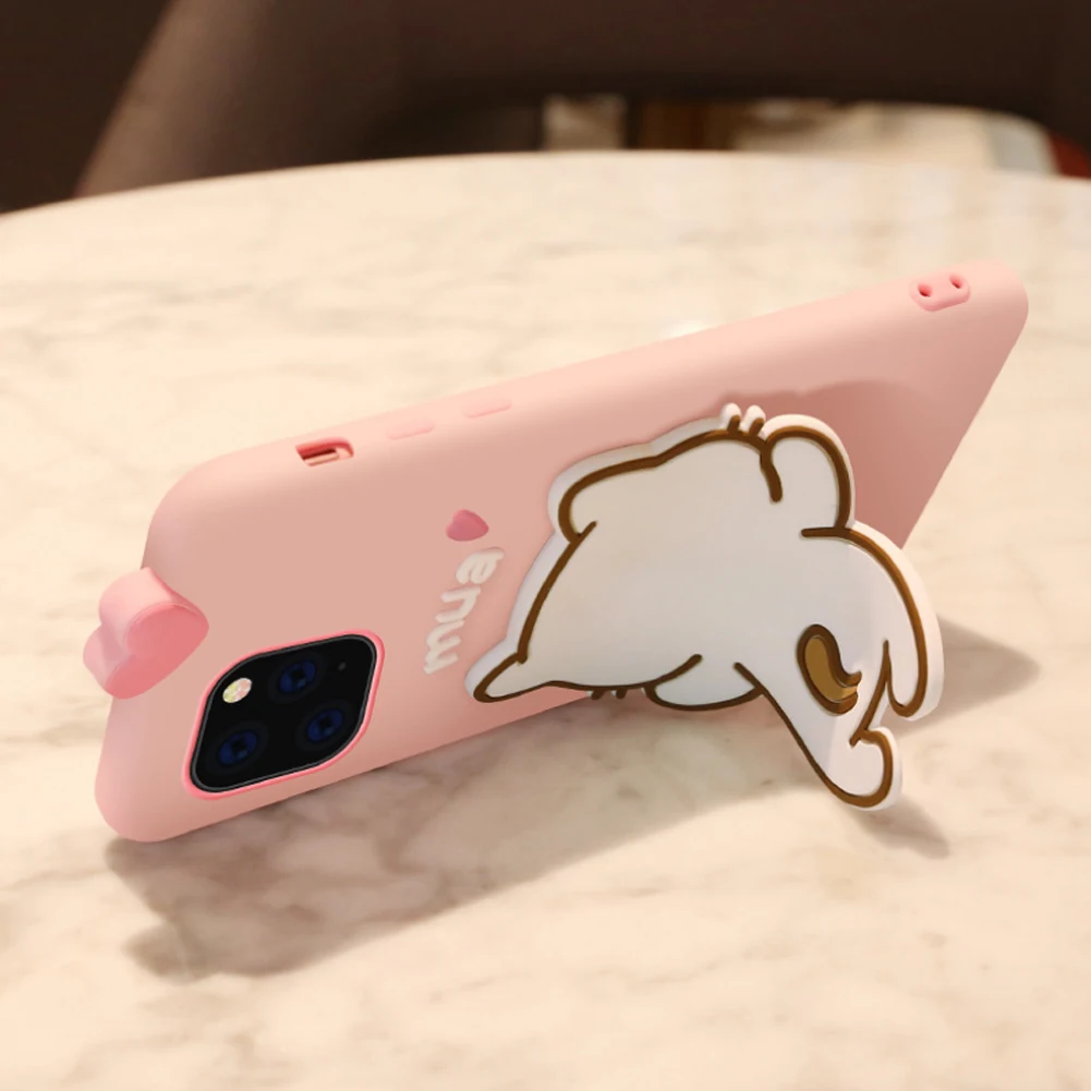 Милый силиконовый чехол-держатель для iPhone 11 Pro Max с изображением кота из мультфильма, поддержка подставки, ремешок через плечо, веревка для iPhone X XS XR