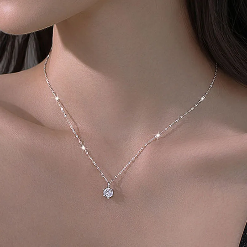 925 Sterling Silver Simple Round Shiny CZ Choker AAA Zircon Pendant Necklace For Women Gift Engagement Fine Jewelry NK126 | Украшения и
