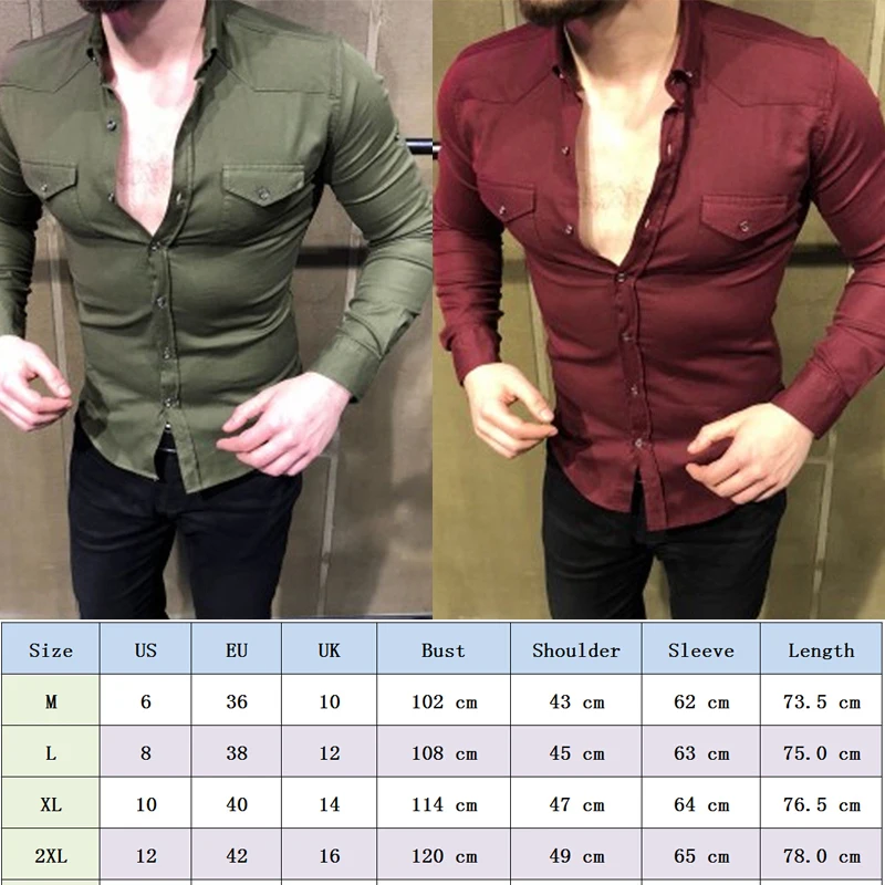 Luxury Mens Blouse Shirt Long Sleeve Slim Fit Formal Casual Shirts Tops