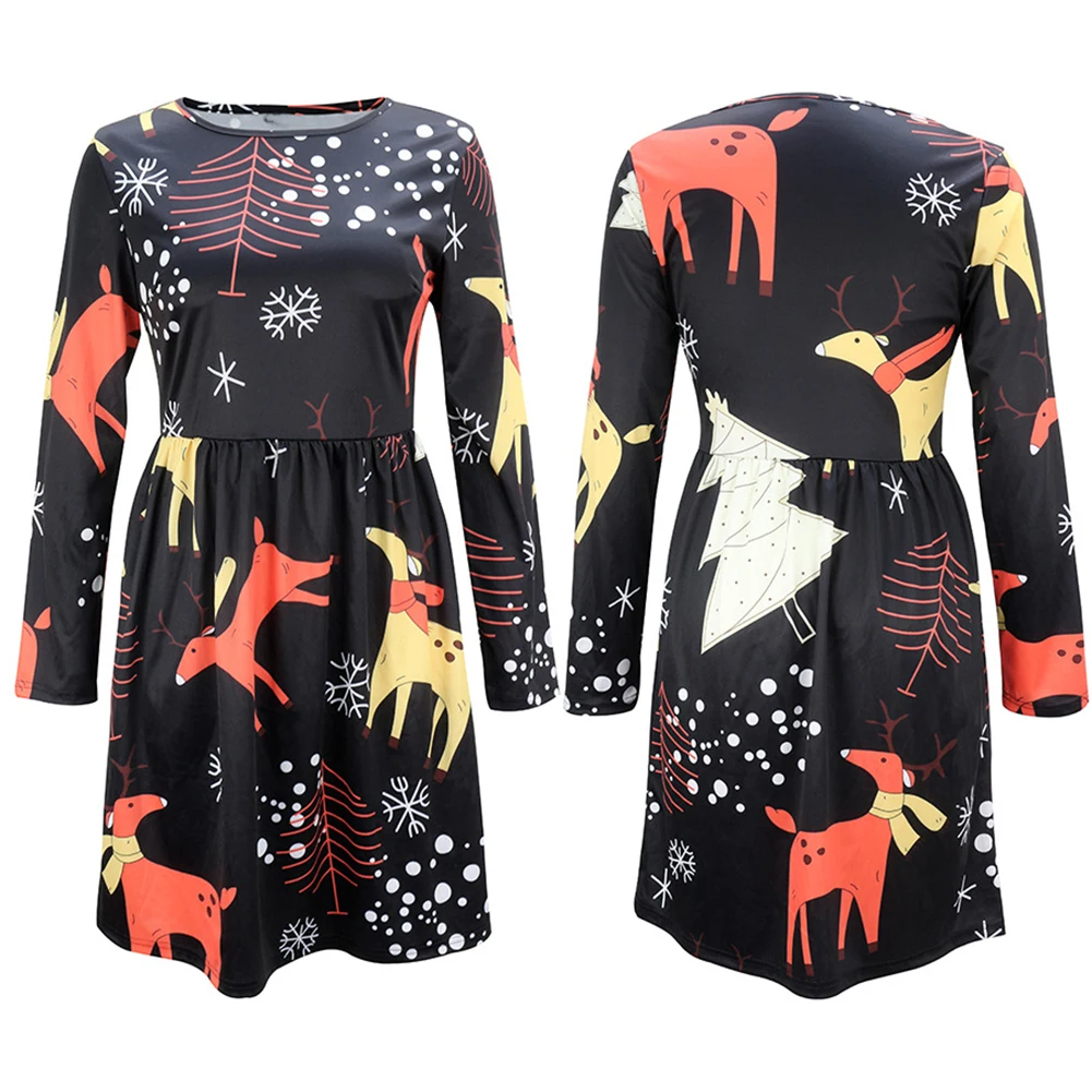Vestidos de fiesta Vestido delgado hasta la rodilla de manga larga con estampado floral de otouno de las mujeres de Navidad