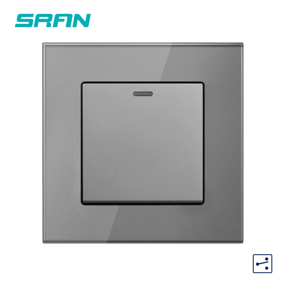 Настенный кулисный выключатель SRAN UK 16 А 250 В панель из хрустального закаленного