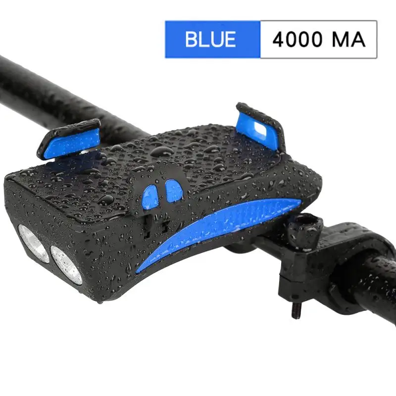 4 в 1 велосипедный светильник флэш-светильник велосипедный сигнал руля держатель для телефона Велоспорт включая мобильную мощность 2000/4000 мАч для смартфона - Цвет: Blue 4000mAh