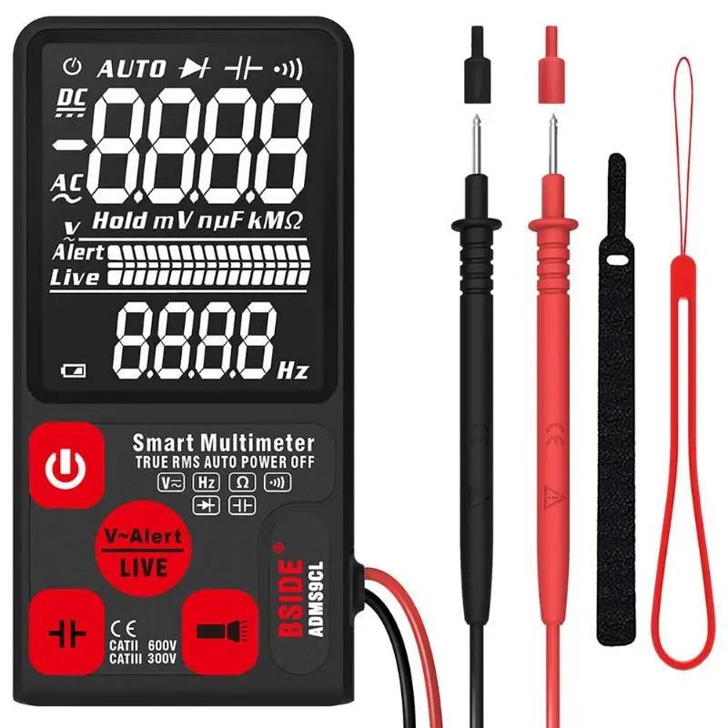 

BSIDE ADMS9/ADMS9CL Voltage Current Meter Tester 3.5'' Large LCD Digital Smart Multimeter 3-Line Display TRMS 9999 Counts DMM