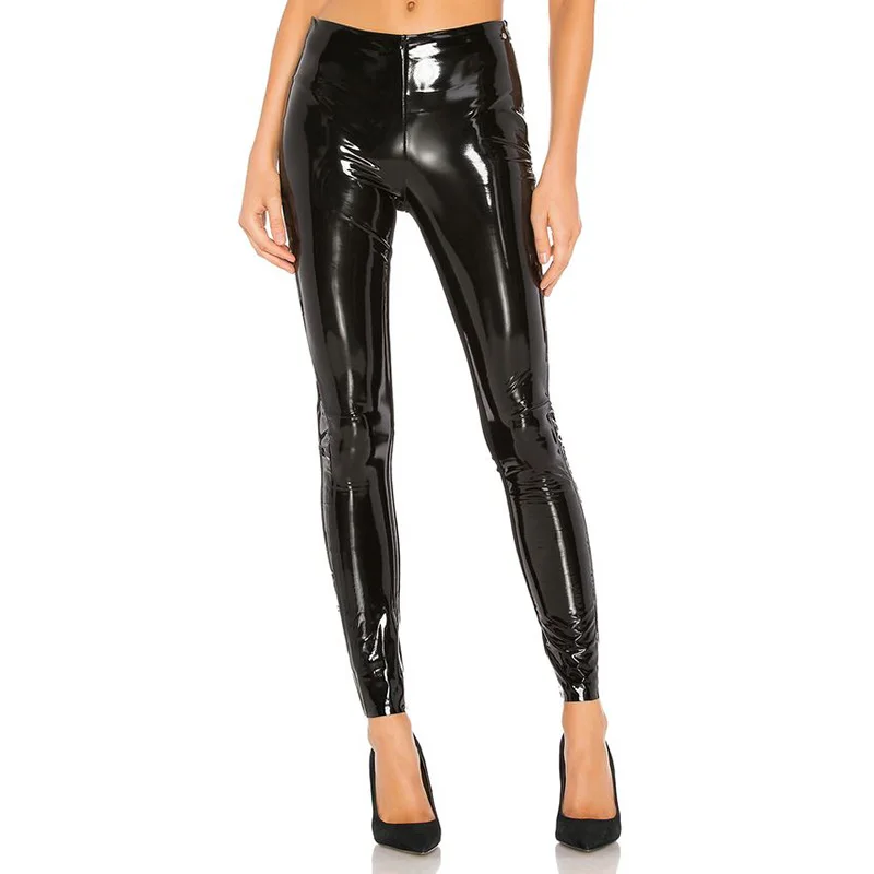 InstaHot узкие брюки из искусственной кожи с боковой молнией; женские Узкие повседневные кожаные брюки; уличная одежда; однотонные черные осенние Капри