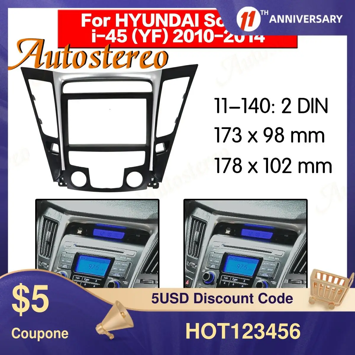 Car Audio Fascia Dash Kit Panel Frame for Hyundai Sonata i45(YF) 2010-2014 Auto Air Condition Video Installation | Автомобили и