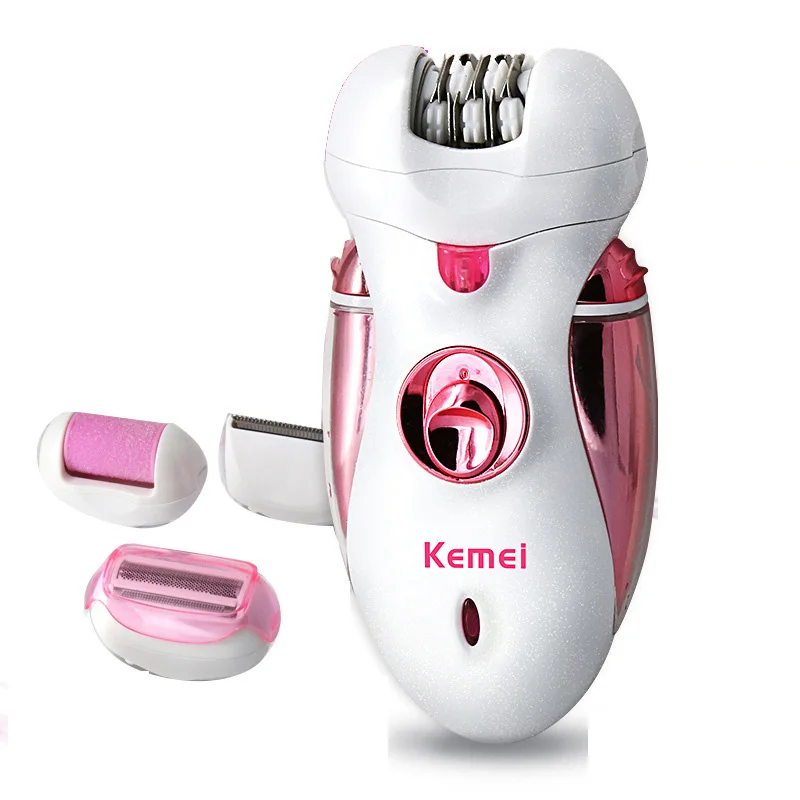 Kemei KM-2530 4 в 1 перезаряжаемая многофункциональная Женская бритва, электрический эпилятор для удаления волос, инструмент для ухода за ногами с зарядной лампой - Цвет: Розовый