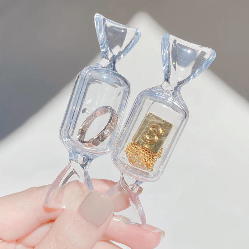 10pcs Clear Candy Jewelry Storage Gift Packing 2.3*8cm Stud Earring Ring Pendant Necklace Organizer Small Accessories Case personalized glass ring box geometrical clear glass jewelry box ring jewelry organizer holder wedding decoration wedding favor