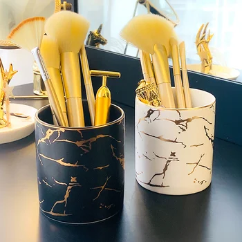 

1Pcs Makeup Brush Holder Marble Makeup Brushes Cup Ceramic Cosmetic Storage Organizer Bathroom Toothbrush Holder Caja Maquillaje