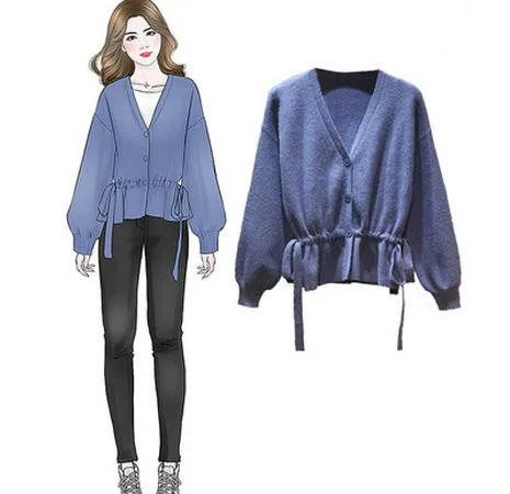 

Autumn Winter Knit Cardigan Sweater Women Slim Waist Lace Up Short Pull Femme V Neck Slim Fit Open Stitch Top