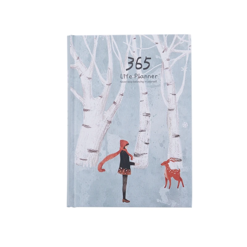 

Creative Hardcover Year Plan Notebook 365 Days Inner Page Monthly Daily Planner Organizer Diary, White+green Snow deer