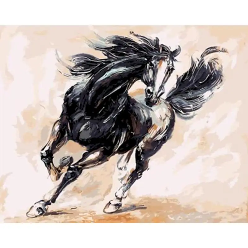 

Paintings By Numbers Black Horse Oil HandPainted Color Animal By Number Home Decortion ArtWork For Living Room Home Decor