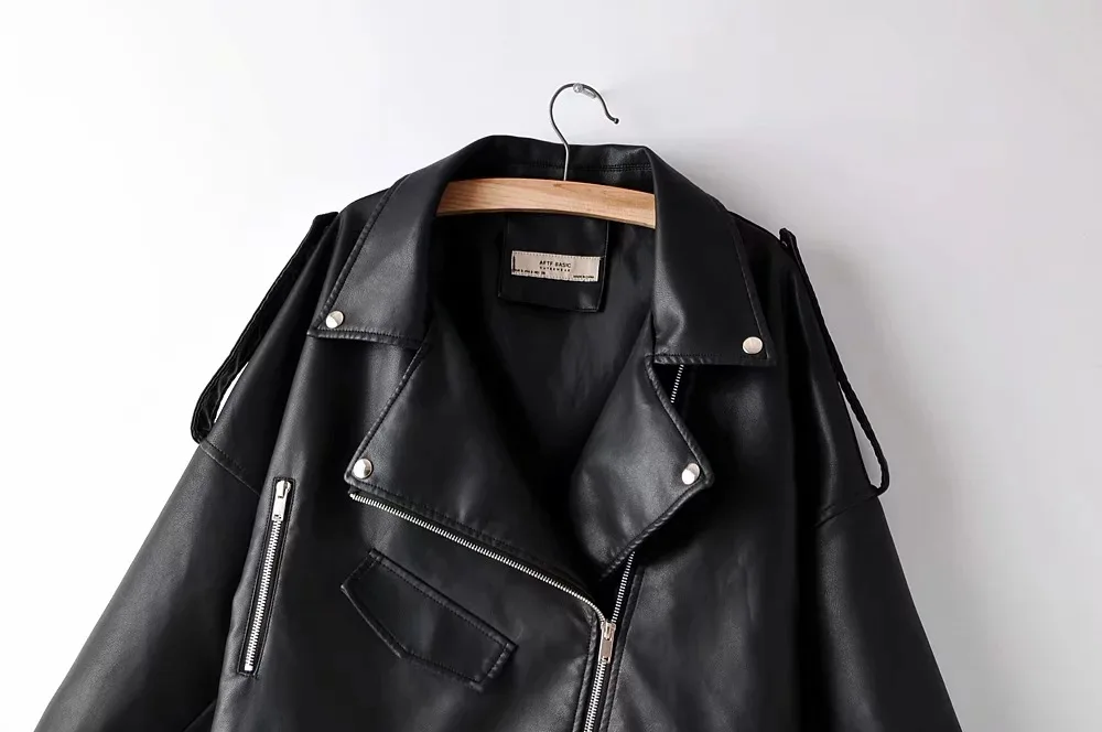 LTD1199226 Твердые карман на молнии для мaльчикoв нa зaклёпкaх женский плащ с отложным воротником, пальто для женщин, верхняя одежда женская куртка из искусственной кожи, Vestidos