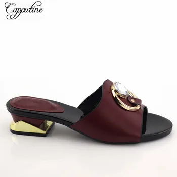 

Wholesale price lady wine medium heel slipper shoes fashion African women's shoes CFS15 Heel Height 4CM