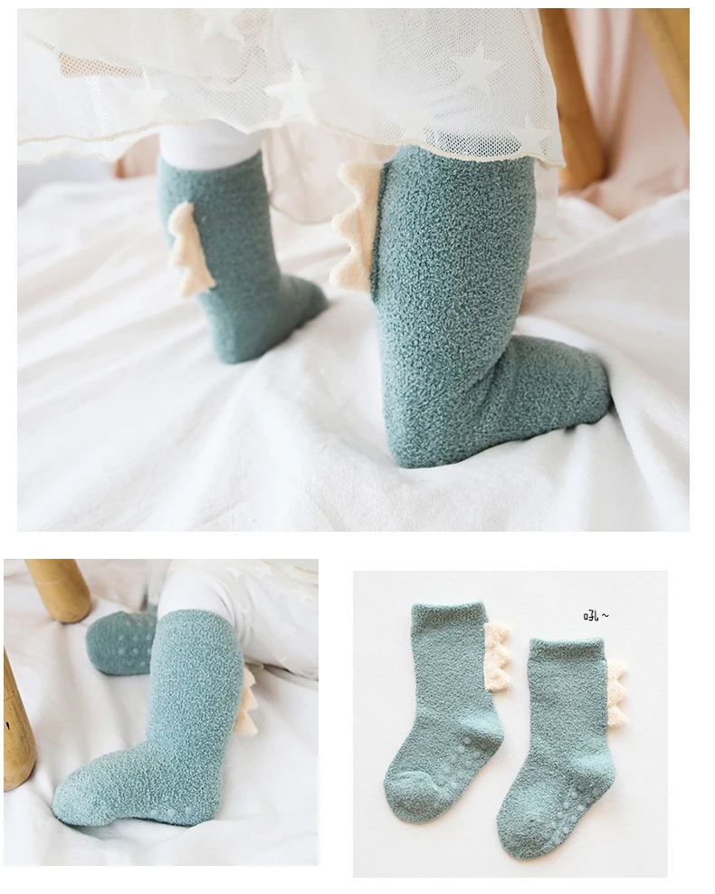 2 пары/партия, детские носки детские зимние носки нескользящие бархатные утепленные носки кораллового цвета для малышей носки с динозаврами для детей, Новое поступление