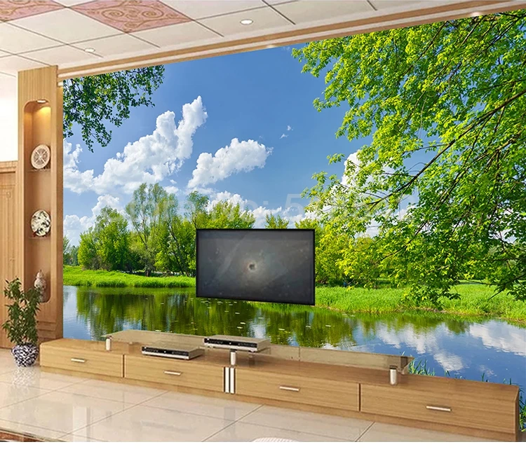 Nature Park Lake Green Tree Wallpaper, mural