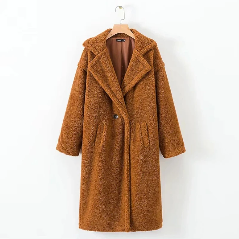 

Liva girl Autumn Winter Coat Women 2019 Casual Loose Solid Long Teddy Coat Female Vintage Thick Faux Fur Jackets Coats