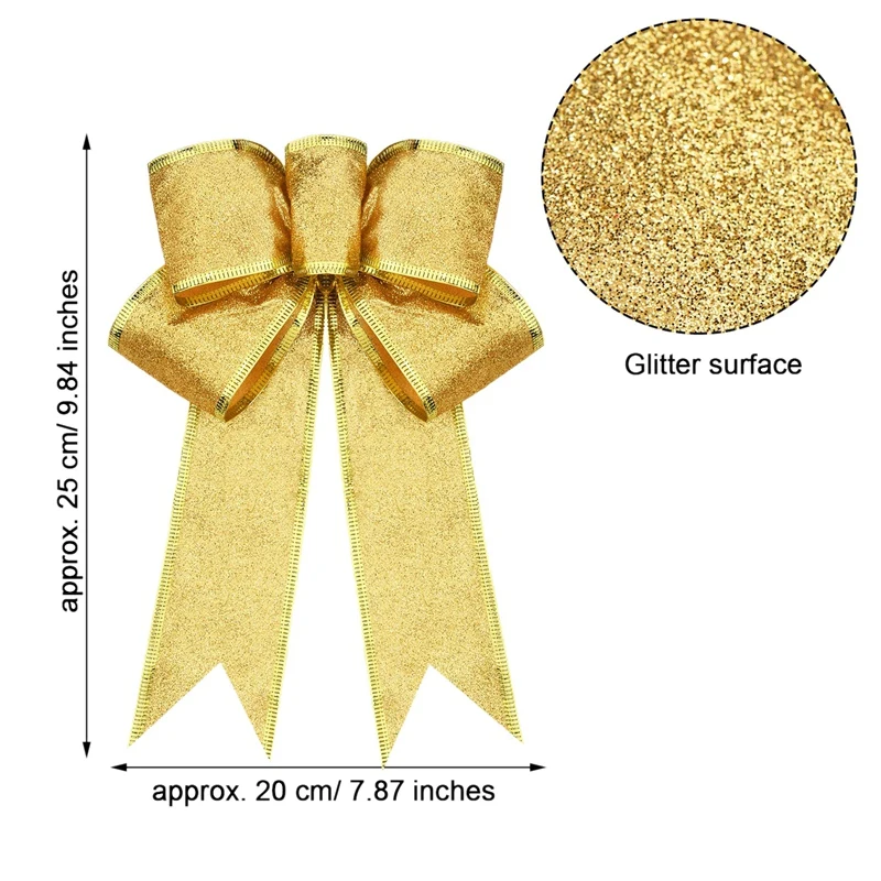 12 шт. Блестящий бант для рождественской ёлки, ленточные банты, длинные 10 дюймов и шириной 8 дюймов, подвесные украшения для рождественской елки для праздника Chr