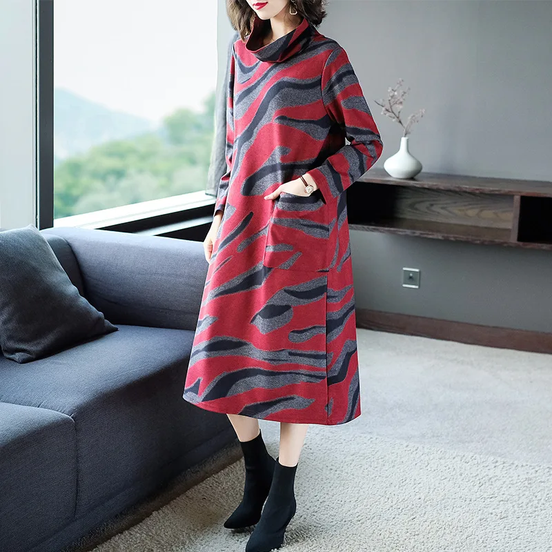 

2019 New Style Middle-aged Large Size Autumn And Winter WOMEN'S Dress High-End Dress Nobility Western Style Mrs. Thick Base Skir