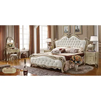

Luxurious elegant design European classic style Champagne silver series bedroom furniture King size bed set