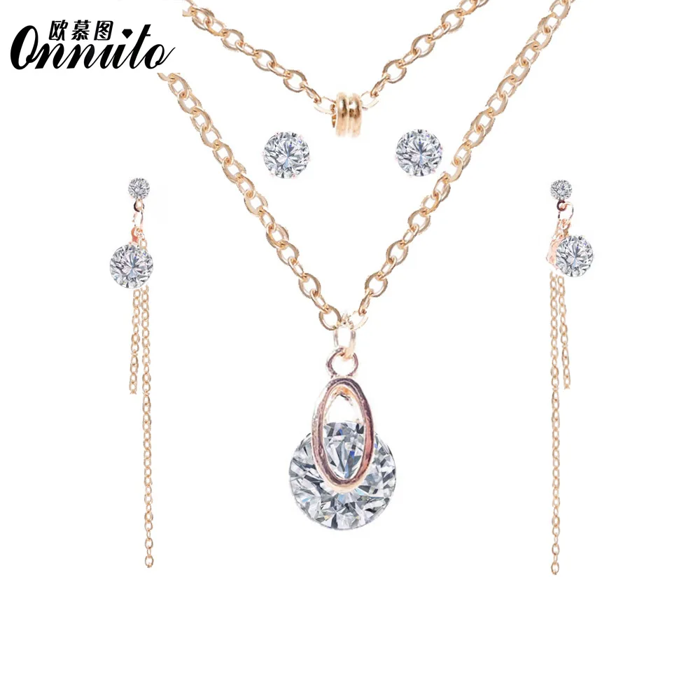 

Korean-style Simple Fashion Women's Zircon Jewelry Set Creative Double Layer Choker Environmentally Friendly Alloy Electroplated