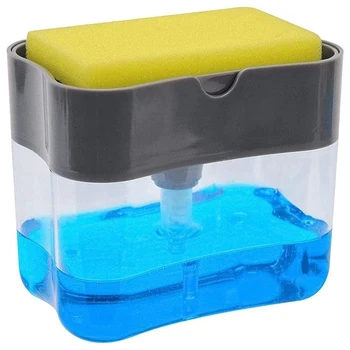 

Soap Dispenser for Kitchen + Sponge Holder 2-In-1 Dish Soap Dispenser - Counter Top Sink Dispenser