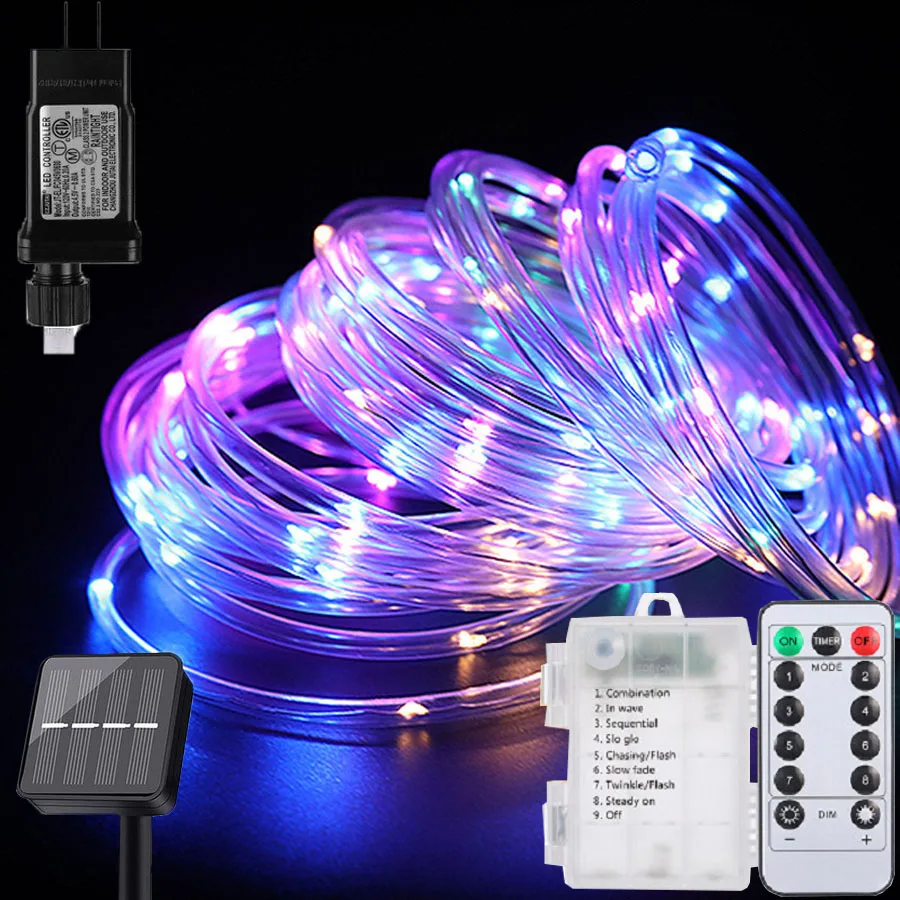 100/200/300 LED Strip Lights Outdoor Garden Street Garland Safe Voltage Holiday Rope String Decor Patio Fence Christmas | Лампы и
