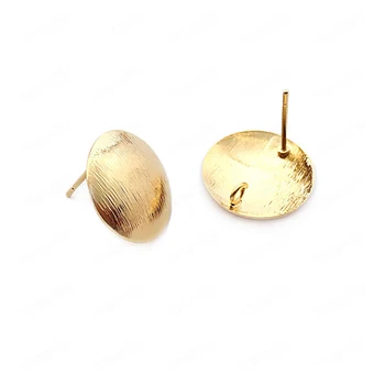 

6PCS 18MM 24K Gold Color Brass Striped Arc Surface Round Stud Earrings Pins High Quality Jewelry Findings Accessories