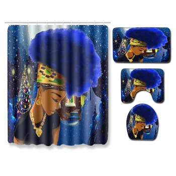 

Christmas Mat African Women Shower Curtain Cross-Border Supply Wholesale Graphic Customization Bathroom Carpet Combination Mat