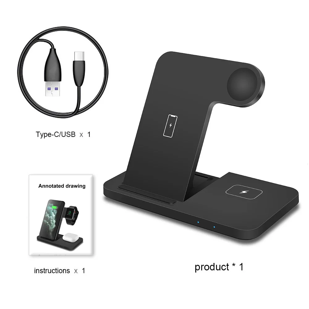 Беспроводное зарядное устройство 3 в 1 Qi для iPhone 12 11 XS XR X 8 Apple Watch 6 5 4 2 AirPods Pro 15 Вт