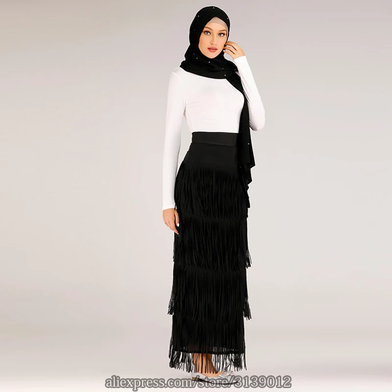 Plus Size Long Pleated Skirt Winter Tassel High Waist Long Skirt Clothing Jupe Longue Femme Ladies Skirts For Women