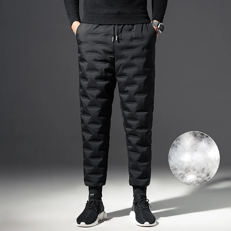 Pants Trousers White-Duck-Down Slim Winter Casual Men Warm Thick Elastic-Waist Skiing