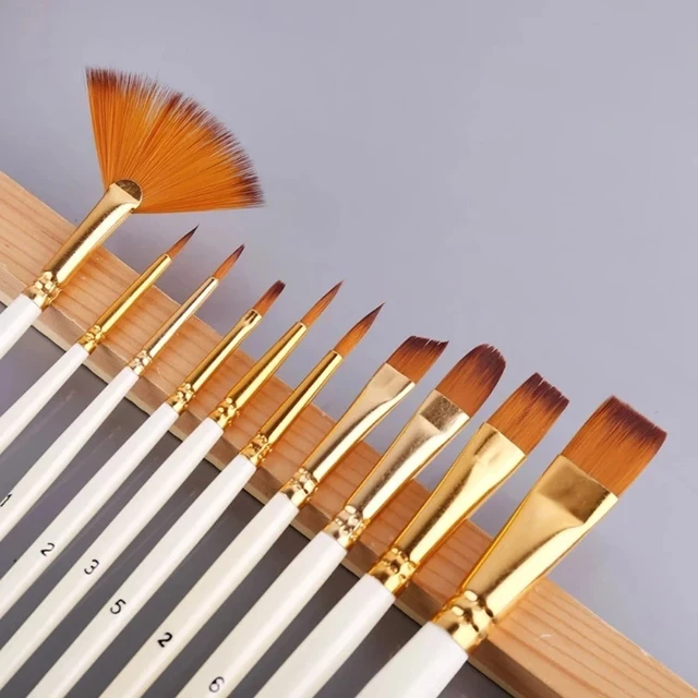Set di pennelli da 10 pezzi Pennello per capelli in nylon per pittura acrilica Pittura ad olio per acquerello Fai da te Pennello artistico per studenti per bambini 3