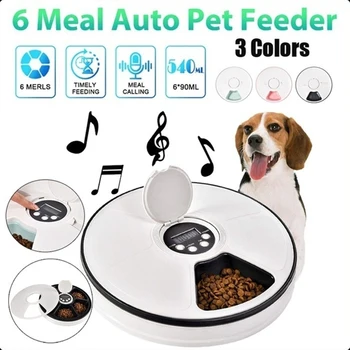 

Automatic Pet Feeder Round Distribution for Dog Cat Portion Control Digital Timer With Voice Anti Slip 6 Meal Trays Pet supplies